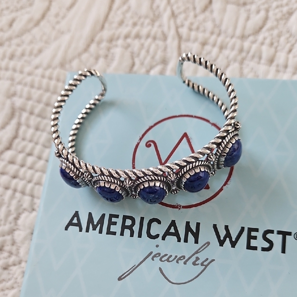 American West Lapis Sterling Concha Bracelet - Picture 4 of 4